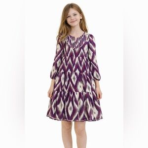 Cupcakes & Pastries Girls Ikat Print Dress Purple & Silver | Size 5 8 NWT Sleeve